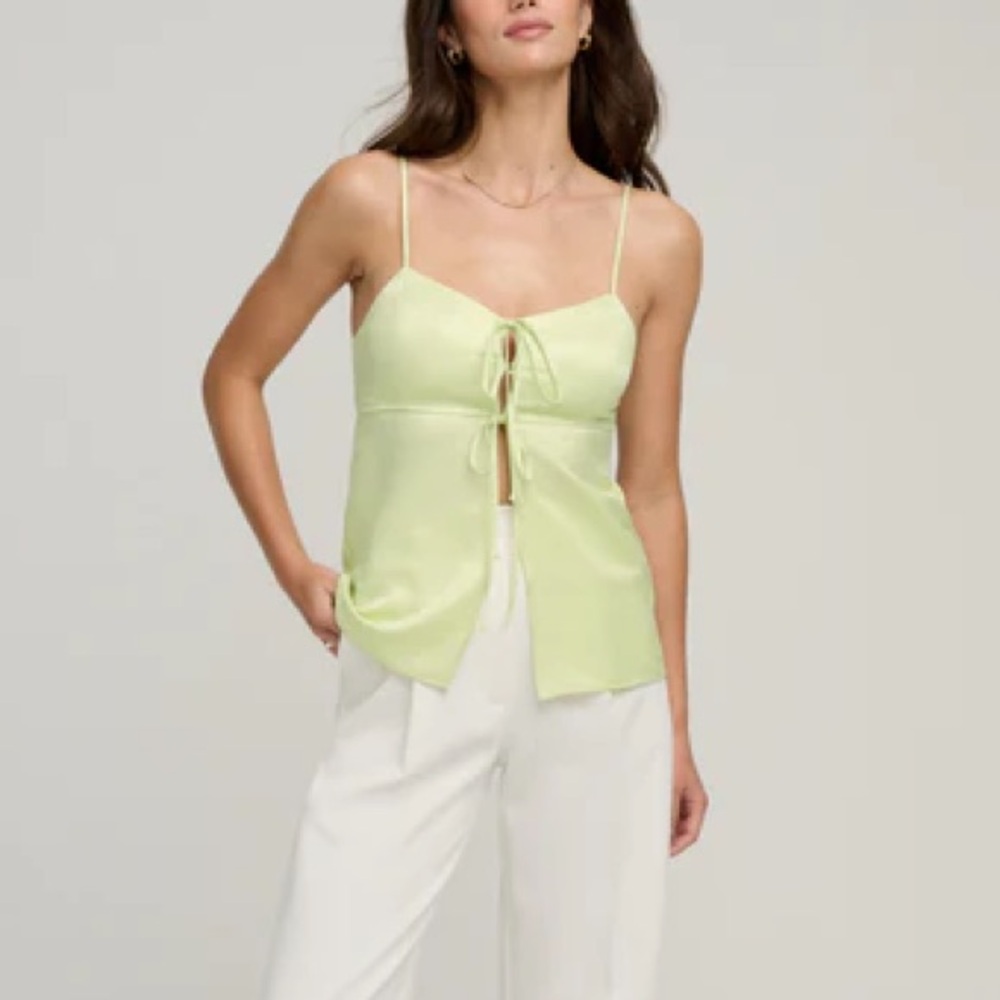 Favorite Daughter Caroline Cami Satin Tie Front Chartreuse Green Small